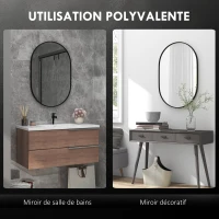 HOMCOM Miroir ovale mural cadre en aluminium style minimaliste montage vertical ou horizontal avec 3 crochets 60 x 90 cm noir(m-4)