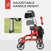 HOMCOM Lightweight Walking Frame, Folding Rollator Walker with Seat and Backrest, Red(m-4)