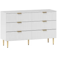 HOMCOM Cassettiera 6 Cassetti Moderna con Maniglie Dorate, 120x40x76.5cm, Bianco(m-1)