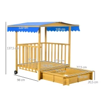 Outsunny Zandbak met Speelhuis en Dak, 133 x 129 x 137,5 cm, Natuur + Blauw(m-3)