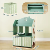 AIYAPLAY Kinderregal Bücherregal Kinder mit 2 Stoffschubladen offen Regal für 3-8 Jahre 62,5x30x91,5 cm Grün(m-3)