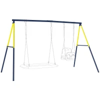 AIYAPLAY Balançoire portique pour enfant avec double balançoire cadre en acier, pour 3-8 ans, 260x160x178cm bleu(m-12)