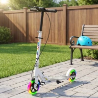 AIYAPLAY Kinderroller, Doppelte Bremsen, Metallrahmen, Fußstütze, faltbar, 3-8 Jahre, Weiß(m-8)