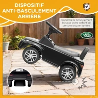 AIYAPLAY Porteur enfants voiture sous licence Land Rover, véhicule à pousser, klaxon, sons de moteur, rangement sous siège, noir(m-6)