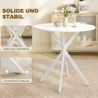 HOMCOM Runder Küchentisch, 80 cm, kompakte Tischplatte, Spanplatte, Metall, Weiß(m-6)