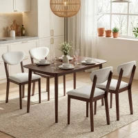 HOMCOM Ensemble table salle à manger avec 4 chaises, table de cuisine avec chaises pour 4 personnes, assise rembourrée, crème(m-10)