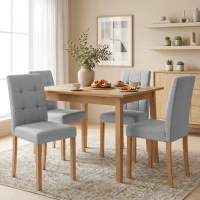 HOMCOM Lot de 2 chaises de salle à manger, chaise de cuisine moderne avec siège rembourré en tissu effet lin, gris clair(m-9)