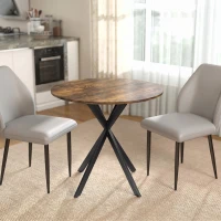 HOMCOM Table à Manger Ronde pour 2 Personnes avec Plateau Aspect Bois et Piètement Croisé en Acier, Brun Rustique(m-2)
