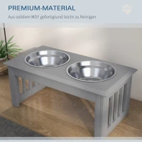 PawHut Honden Voederstation met 2 Roestvrijstalen Bakken, Antislip, 58,4x30,5x25,4cm, Grijs(m-6)