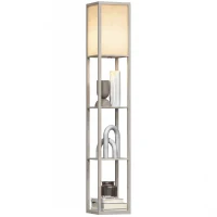 HOMCOM 3-Tier Floor Lamp with Shelves and Storage, Modern Corner Standing Lamp with Lampshade, Reading Light with Foot Switch for Living Room, Bedroom, Home Office, Bulb not Included, Oak(m-1)