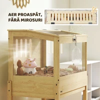 PawHut Cușcă pentru hamster din lemn înaltă cu raft de depozitare capac deschis 83,2 x 50 x 103 cm efect de lemn natural(m-7)