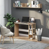 HOMCOM Birou Modern din Lemn cu Raft cu 3 Etaje, 100x44x74cm, Alb și Stejar(m-10)
