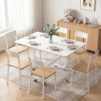 HOMCOM Table à Manger Pliante sur Roulettes pour 4-6 Personnes 120 cm, Roues avec Freins, 2 Abattants, Style Industriel, Blanc(m-2)