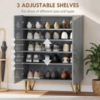 HOMCOM Narrow Shoe Storage Cabinet with Soft-Close Hinges and Adjustable Shelves for 15-20 Pairs of Shoes, Grey(m-4)