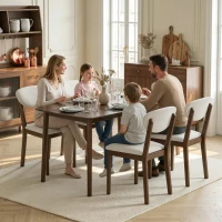 HOMCOM Ensemble table salle à manger avec 4 chaises, table de cuisine avec chaises pour 4 personnes, assise rembourrée, crème(m-9)