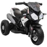 HOMCOM Elektrische kindermotorfiets, verlichting & geluiden, 3 km/u, oplaadbaar, kunststof & metaal, Zwart/Wit(m-10)
