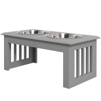 PawHut Honden Voederstation met 2 Roestvrijstalen Bakken, Antislip, 58,4x30,5x25,4cm, Grijs(m-10)