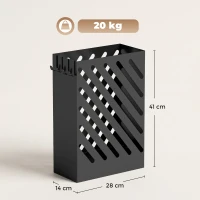 HOMCOM Suport pentru Umbrele de Design cu Tavă pentru Colectarea Picăturilor și 4 Cârlige din Metal, 28x14x41cm, Negru(m-3)