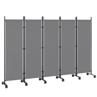 Outsunny Raumteiler 5-teilig 252 x 40 cm Freistehend Paravent mit 12 Rollen Klappbar Trennwand DIY Dunkelgrau
