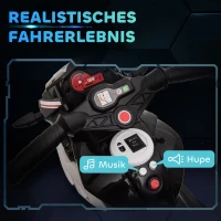 HOMCOM Elektro-Kindermotorrad, Lichter & Geräusche, 3 km/h, wiederaufladbar, Kunststoff & Metall, Schwarz/Weiß(m-4)