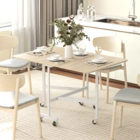 HOMCOM Table à Manger Pliante sur Roulettes pour 4-6 Personnes 120 cm, Roues avec Freins, 2 Abattants, Style Industriel, Chêne(m-11)