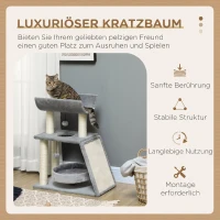 PawHut Kratzbaum Katzenbaum, inkl. Spielzeug und Katzenbett, 60 cm x 30 cm x 76 cm, Hellgrau(m-4)