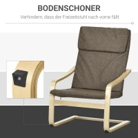 HOMCOM Fauteuil in linnenlook met hoofdsteun en armleuningen, houten frame, bruin+ naturel(m-7)