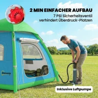 Outsunny Aufblasbares Zelt 3 Personen Schneller Aufbau Outdoor Camping Zelt mit Luftpumpe Meshfenster abnehmbar Dach(m-4)