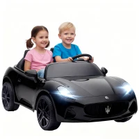 AIYAPLAY Maserati Elektroauto für Kinder, 2-Sitzer, 12V Batteriebetrieb, Fernbedienung, LED-Lichter, Musikfunktion, Schwarz(m-1)