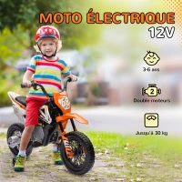 AIYAPLAY Moto électrique pour enfant moto cross pour enfants de 3 à 6 ans 2 moteurs 12V vitesse 5 km/h 109,5x60x72,5cm orange(m-6)