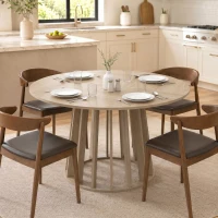 HOMCOM Table à Manger Ronde pour 4 à 6 Personnes, Ø 120 x 75 cm, Table de Cuisine avec Piétement à Lattes Robuste, Bois Naturel(m-9)