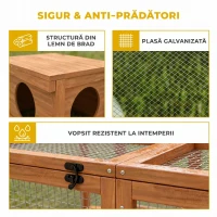 PawHut Tarc liber pentru iepuri din lemn cu 2 uși adăpost pentru 2-4 iepuri pitici 180,4 x 150 x 48 cm Portocaliu(m-6)