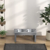 PawHut Honden Voederstation met 2 Roestvrijstalen Bakken, Antislip, 58,4x30,5x25,4cm, Grijs(m-8)