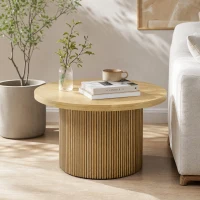 HOMCOM Table basse ronde en bois, table de salon avec piètement cannelé, style moderne, effet bois naturel(m-8)