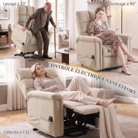 HOMCOM Fauteuil Releveur Électrique, Fauteuil Relax Électrique en Velours avec Dossier Inclinable, Télécommande, Marron(m-4)