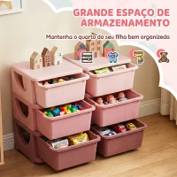 HOMCOM Organizador de Brinquedos com 6 Gavetas para Crianças com Bordas Arredondadas e Pegas 75x37x56,5 cm Rosa(m-5)