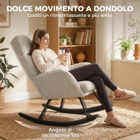 HOMCOM Sedia a Dondolo in Velluto a Coste con Schienale Alto, Seduta Ampia e Gambe in Legno, Beige(m-4)