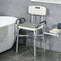 HOMCOM Tabouret de Douche Réglable en Hauteur à 5 Niveaux, Chaise de Douche, Accoudoirs Rembourrés et Coussin Amovible, Gris(m-2)