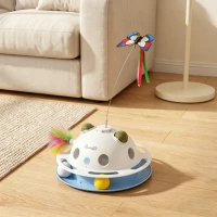 PawHut 4-in-1 Interactive Cat Toys for Indoor Cats Adult with Spinning Butterfly, Shooting Feathers & Catnip Balls(m-8)