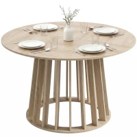 HOMCOM Table à Manger Ronde pour 4 à 6 Personnes, Ø 120 x 75 cm, Table de Cuisine avec Piétement à Lattes Robuste, Bois Naturel(m-16)