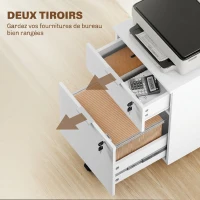 HOMCOM Caisson de bureau, meuble de rangement 2 tiroirs 2 barres pour dossier suspendu, verrouillable avec 2 clés 42x40x60 cm(m-4)