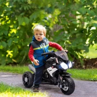 HOMCOM Elektrische kindermotorfiets, verlichting & geluiden, 3 km/u, oplaadbaar, kunststof & metaal, Zwart/Wit(m-2)