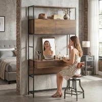 HOMCOM Computertisch mit Regalen und 2 Schubladen für das Home Office, 185 cm hoch, Braun Holzoptik(m-8)