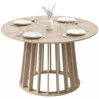 HOMCOM Table à Manger Ronde pour 4 à 6 Personnes, Ø 120 x 75 cm, Table de Cuisine avec Piétement à Lattes Robuste, Bois Naturel(m-17)