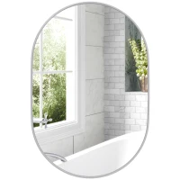 HOMCOM Oglindă de Baie Ovală Montabilă pe Perete cu Ramă din Aluminiu, Verticală sau Orizontală, 60x90 cm, Argintiu(m-11)