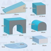 HOMCOM Set da Gioco per Bambini 12-36 Mesi da 7 Blocchi Multicolore in PU e EPE, 170x130x40 cm, Blu e Grigio(m-3)