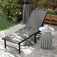 Outsunny Tumbona Reclinable de Jardín Exterior con Respaldo Ajustable en 5 Posiciones y Marco de Acero 166x60x84 cm Gris(m-8)