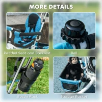 HOMCOM 6-in-1 Kinderdreirad mit Schiebestange, Dach, Gurt, Ablagekorb, für 1-5 Jahre, Blau(m-9)