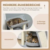 PawHut Kratzbaum Katzenbaum, inkl. Spielzeug und Katzenbett, 60 cm x 30 cm x 76 cm, Hellgrau(m-5)