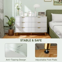 HOMCOM Cassettiera 6 Cassetti Moderna con Maniglie Dorate, 120x40x76.5cm, Bianco(m-5)